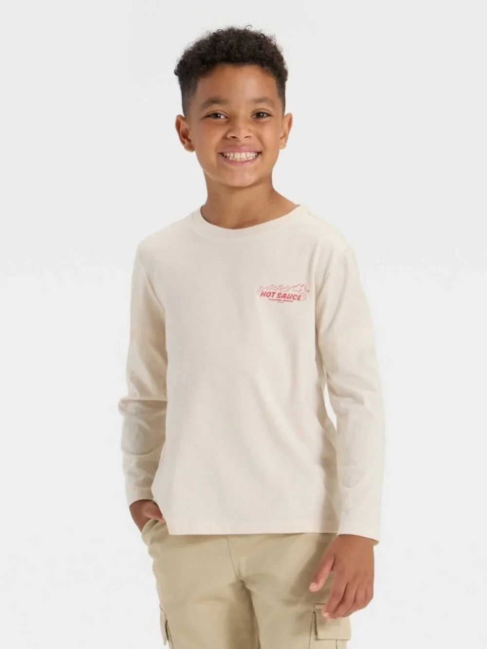 Boys' Long Sleeve 'Hot Sauce' Graphic T-Shirt - Cat & Jack™ Beige S